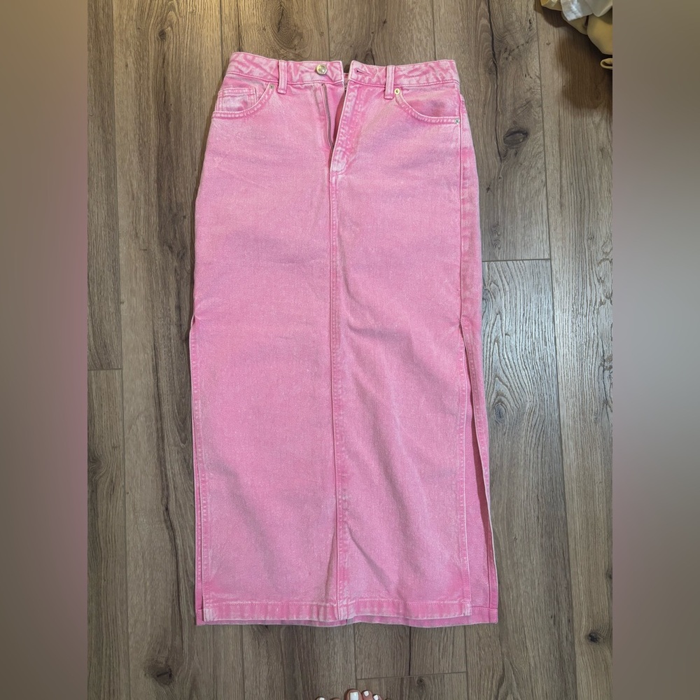Pink Denim Maxi Skirt